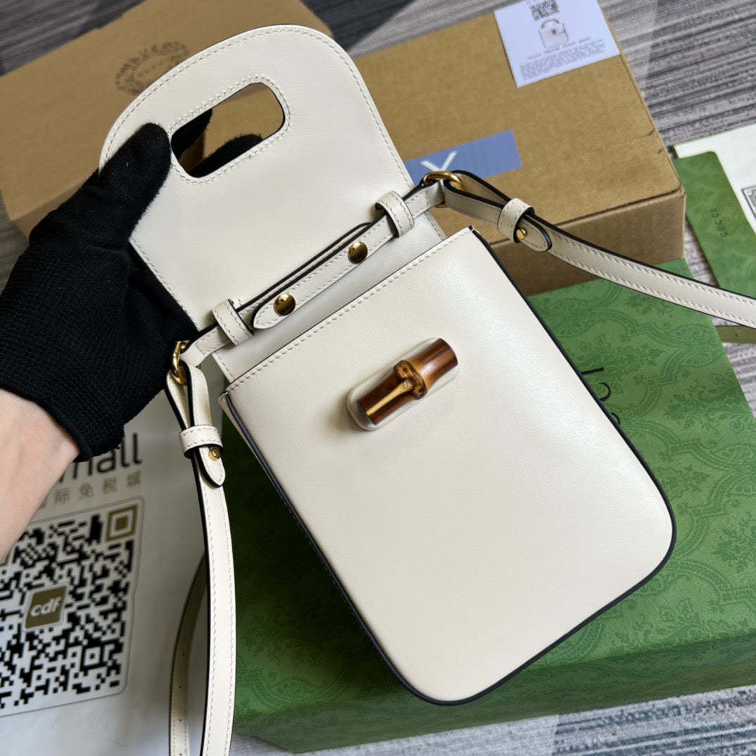 gg Bamboo Mini Handbag White For Women, Women’s Bags 6.2in/16cm gg 702106 UZY0T 9022