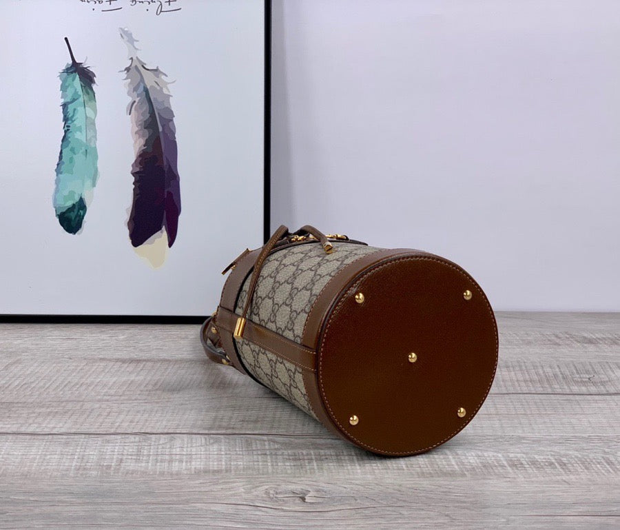 gg Horsebit 1955 Small Bucket Bag In gg Supreme Canvas Brown For Women 7.5in/19cm gg 637115 92TPG 8563