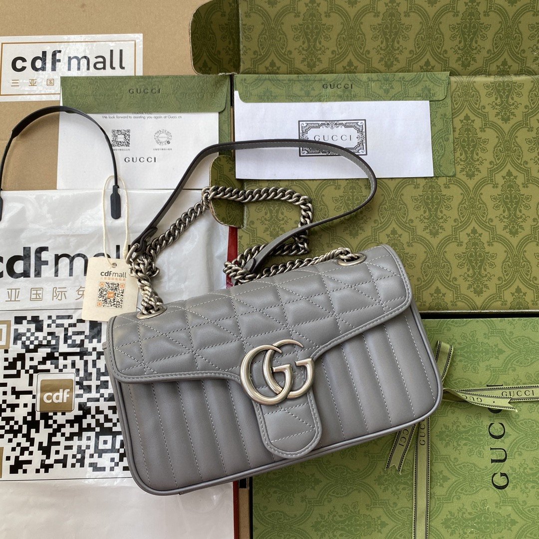 gg Marmont Small Shoulder Bag Dark Grey Matelassé For Women 10in/26cm  443497 UM8AN 1711