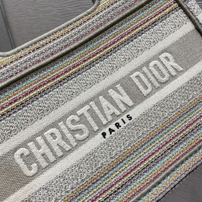 DI Small Book Tote Bag Canvas Stripes Embroidery For Women 23cm/9in CD