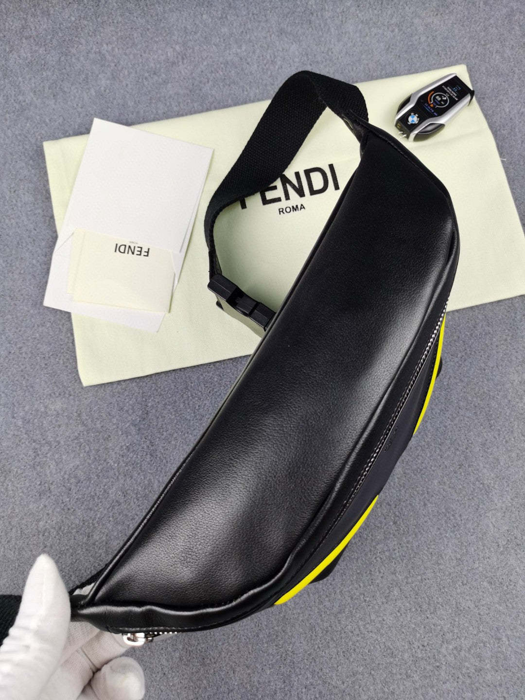 FI Little Monster Belt Bag Black/Yellow For Men, Men’s Bags 7.9in/20cm FF