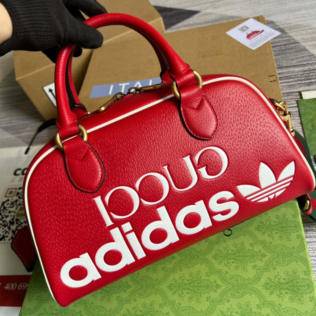 gg x Adidas Mini Duffle Bag Red For Women, Women’s Bags 12.4in/32cm gg 702397 U3ZCT 6563