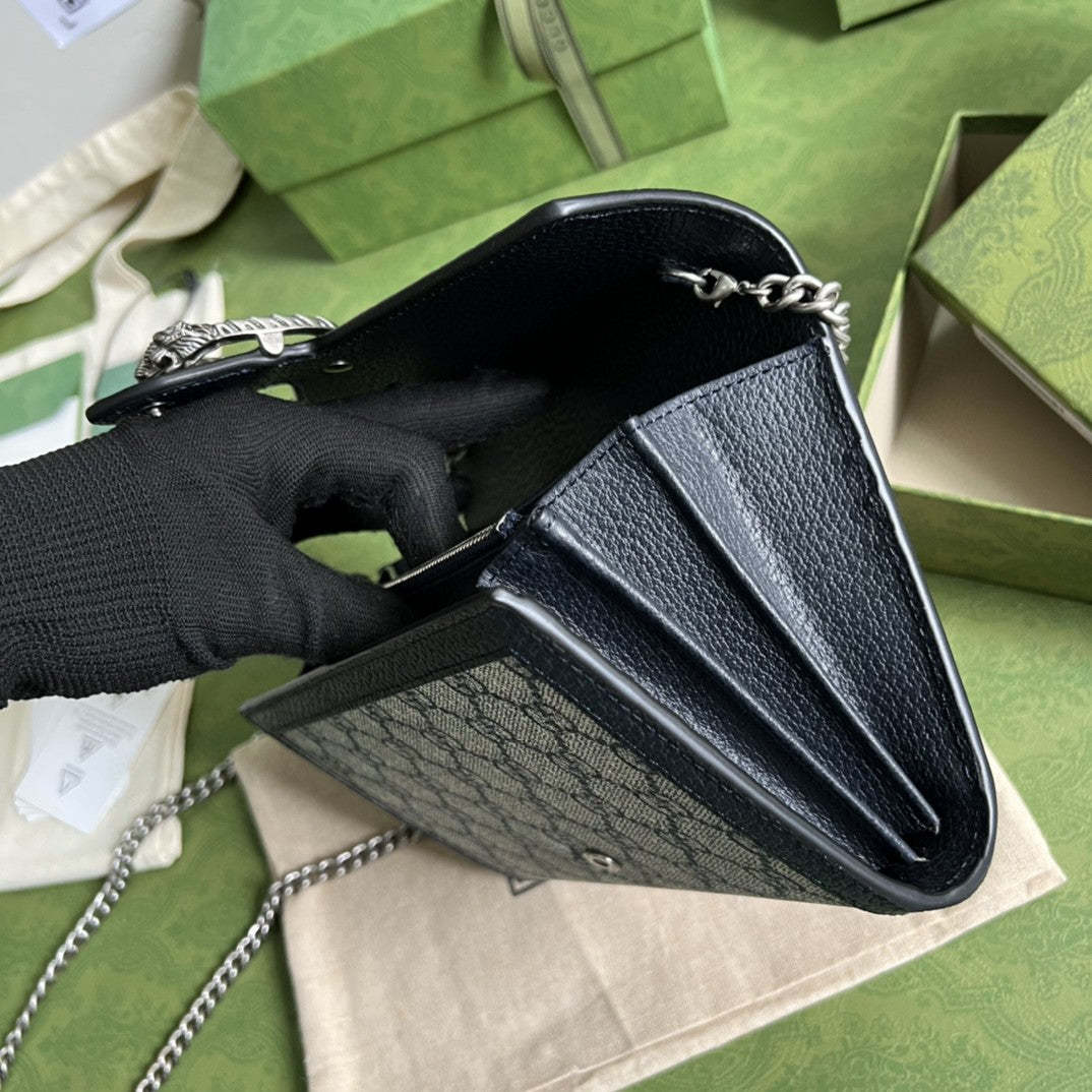 gg Dionysus gg Chain Wallet Beige And Blue Supreme Canvas For Women 8in/20cm 401231 K9GSN 4075