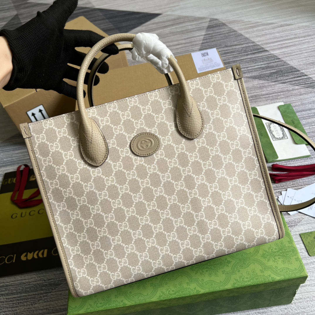 gg Small Tote Bag With Interlocking G Beige For Women, Women’s Bags 12.2in/31cm gg ‎659983 UULBT 9683