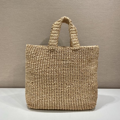 PR BEIGE RAFFIA TOTE BAG 18.5IN/47CM