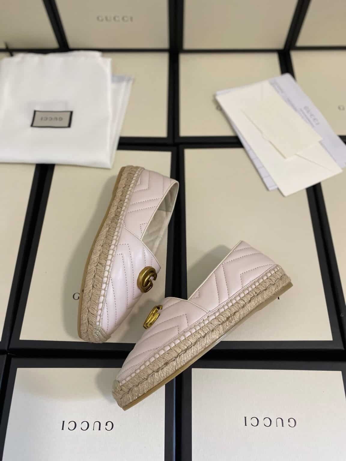 GG WHITE LEATHER ESPADRILLE WITH DOUBLE G