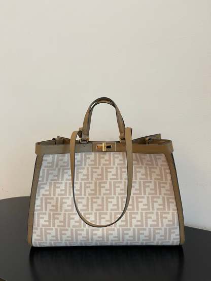 FI Peekaboo X-tote Bag Beige Canvas For Women, Women’s Handbags, Shoulder Bags 16.1in/41cm FF 8BH374