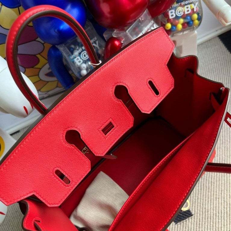 HM BIRKIN SWIFT S3 BRIGHT RED GOLD HARDWARE 25CM