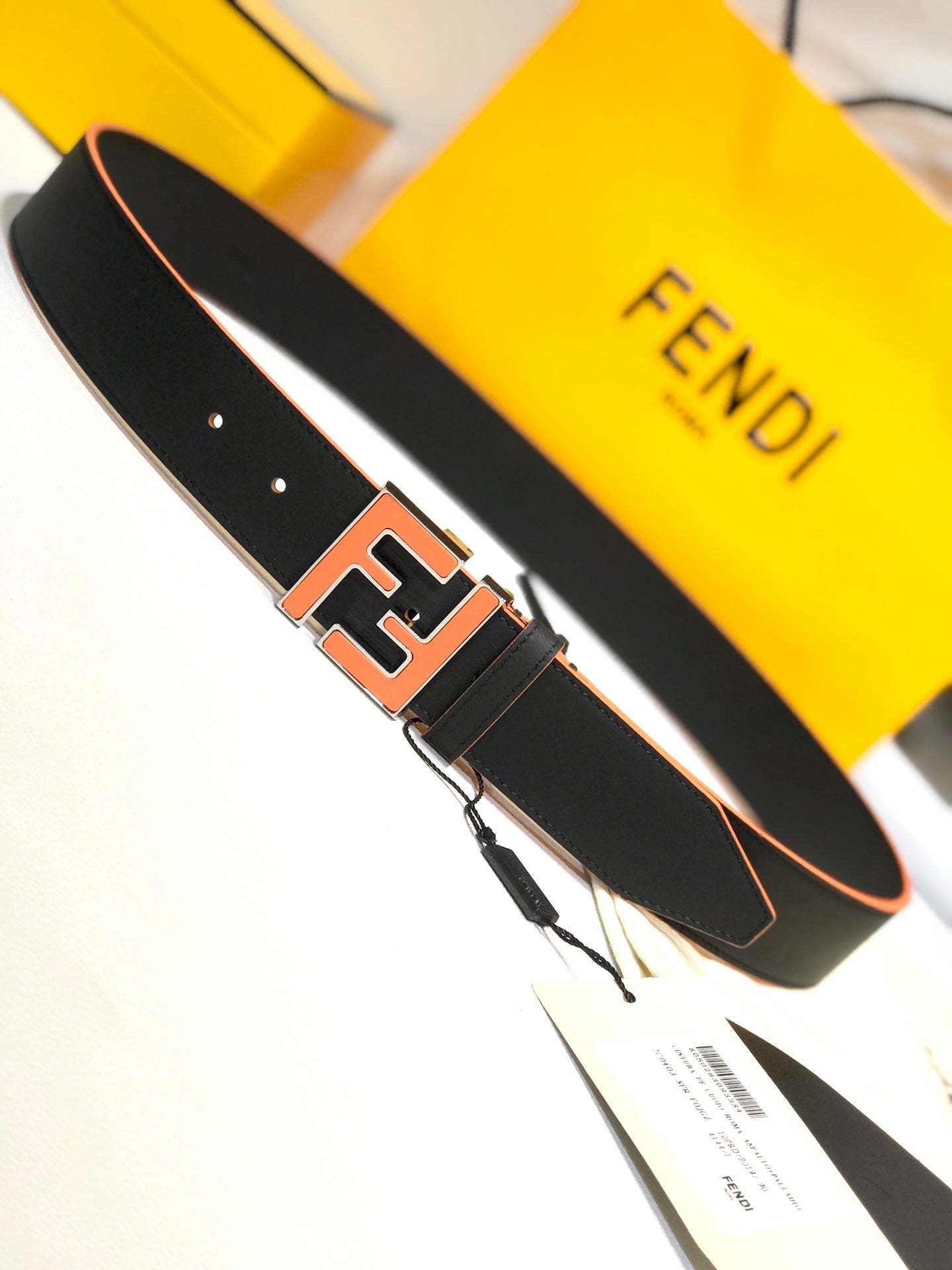 FD'S BLACK LEATHER BETL NEON ORANGE 40MM