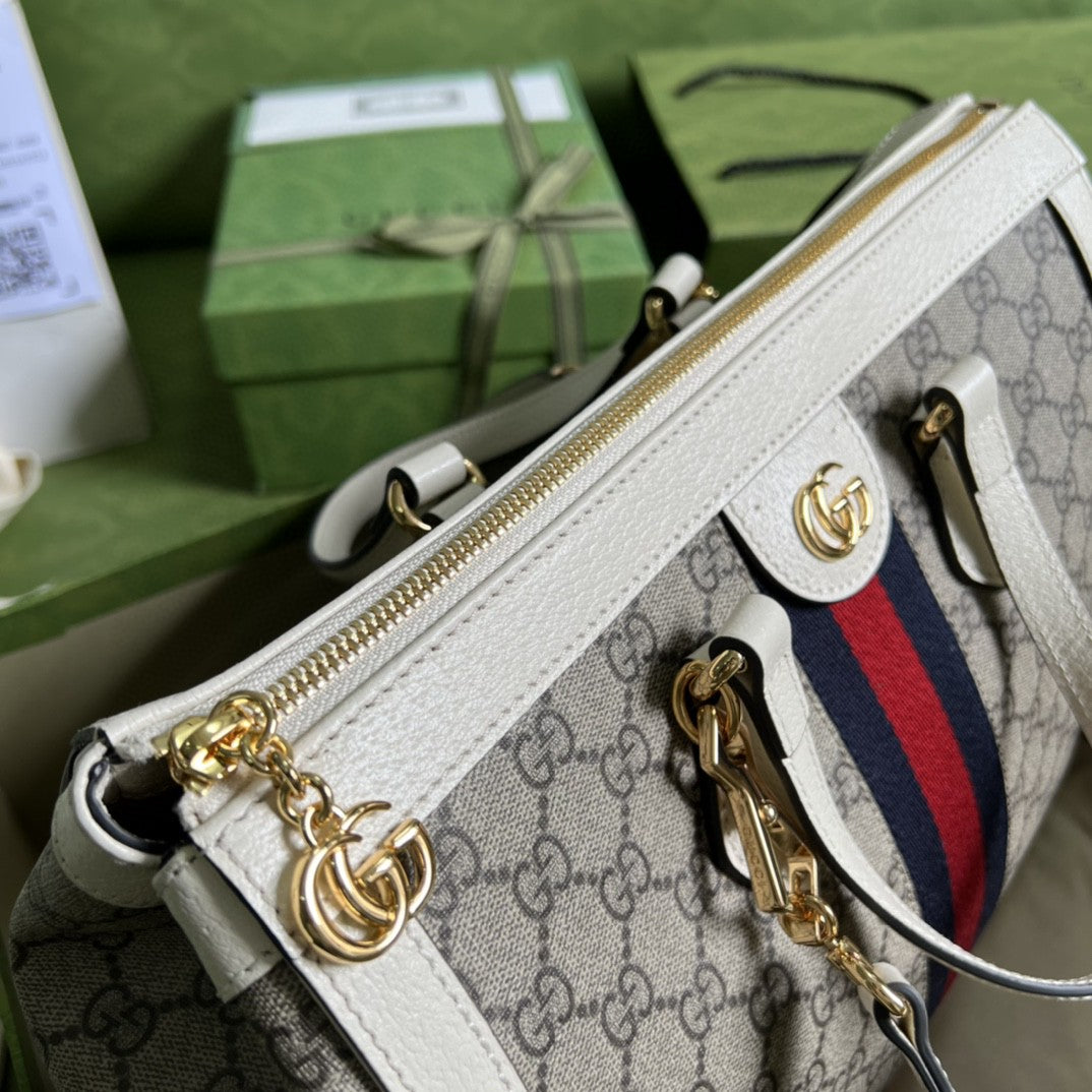 gg Ophidia gg Medium Tote Bag White gg Supreme Canvas For Women 13in/33cm 524537 K05NB 8745