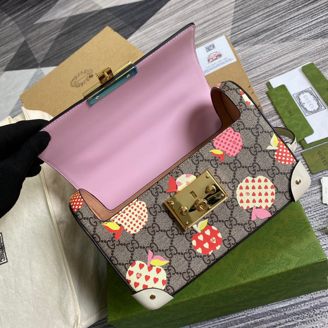 gg Padlock gg Small amboo Strawberry Shoulder Bag Beige For Women, Women’s Bags 9.5in/24cm gg