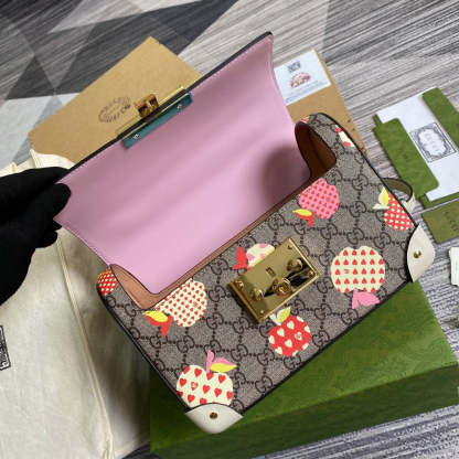 gg Padlock gg Small amboo Strawberry Shoulder Bag Beige For Women, Women’s Bags 9.5in/24cm gg