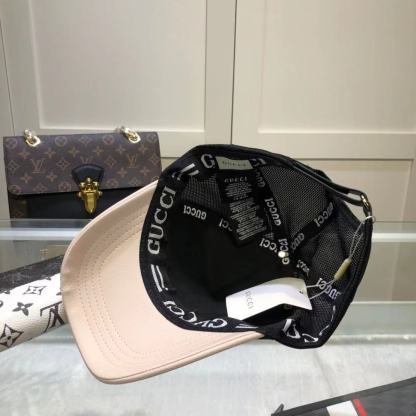GG GG PRINT LEATHER BASEBALL CAP WHITE
