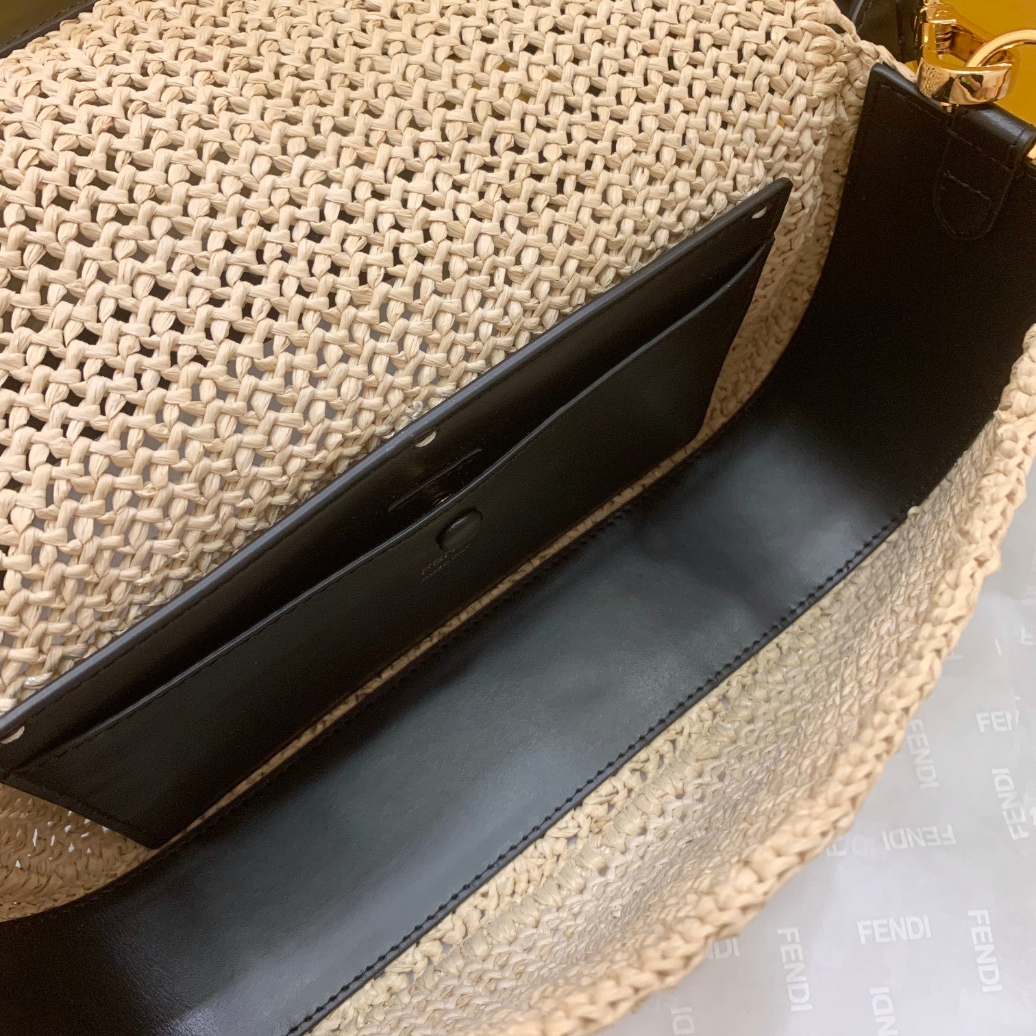 FI Baguette Woven Straw Black For Women, Women’s Handbags, Shoulder And Crossbody Bags 10.2in/26cm FF