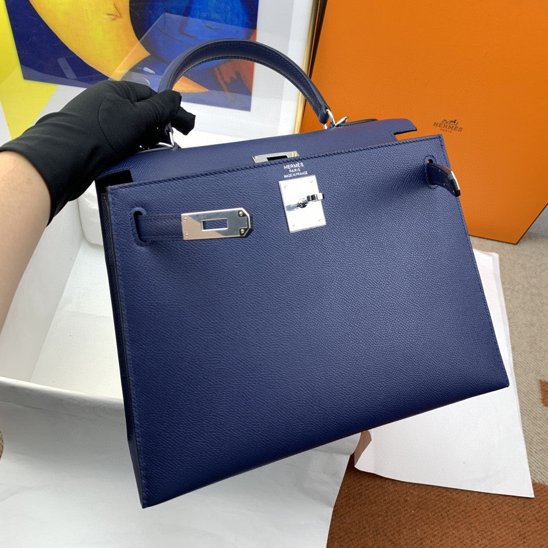 HM Kelly 28 Sellier Epsom Blue Bag For Women, Handbags, Shoulder Bags 11in/28cm