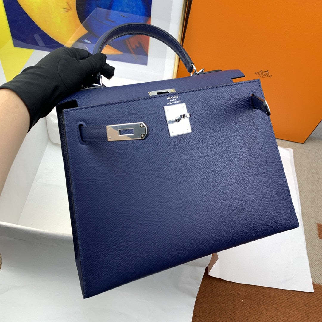 HM Kelly 28 Sellier Epsom Blue Bag For Women, Handbags, Shoulder Bags 11in/28cm