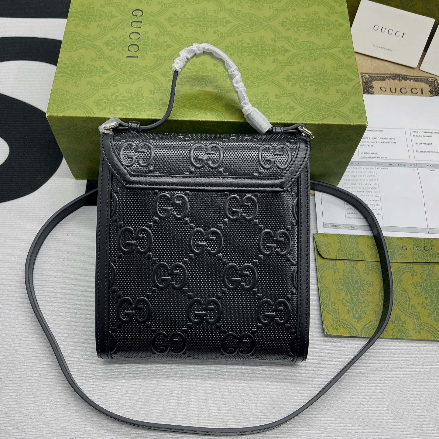 gg Embossed Messenger Bag Black gg Embossed For Men 8.1in/20.5cm gg 625782 1W3AN 1000465