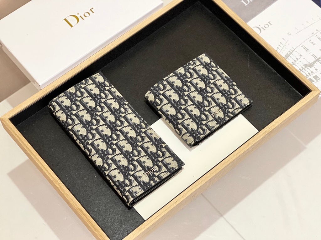 dir WALLET BEIGE AND BLACK OBLIQUE JACQUARD 11CM 2OBBH027YSE H05E