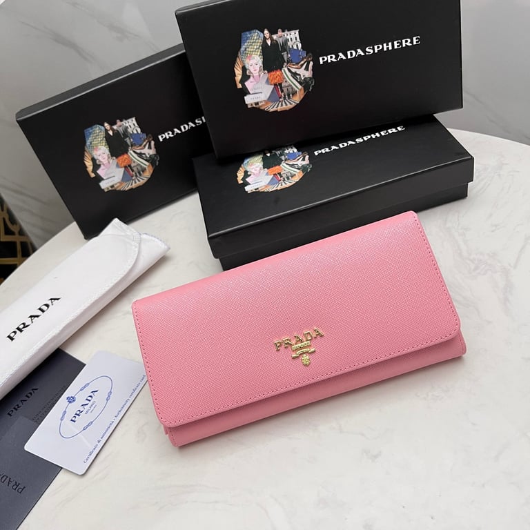 PR SAFFIANO LEATHER FLAP LONG WALLET PETAL PINK AND GOLD 19CM 1MH132 ZLP F0FZ3