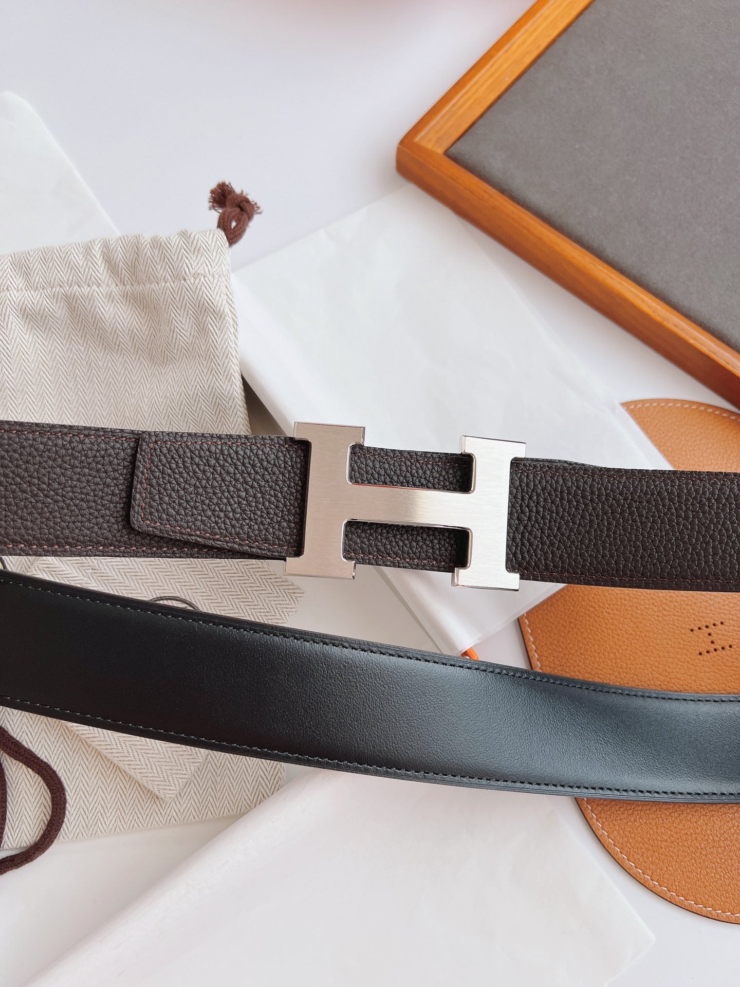 HM BELT TOGO SWIFT SILVER BUCKLE BROWN 38MM