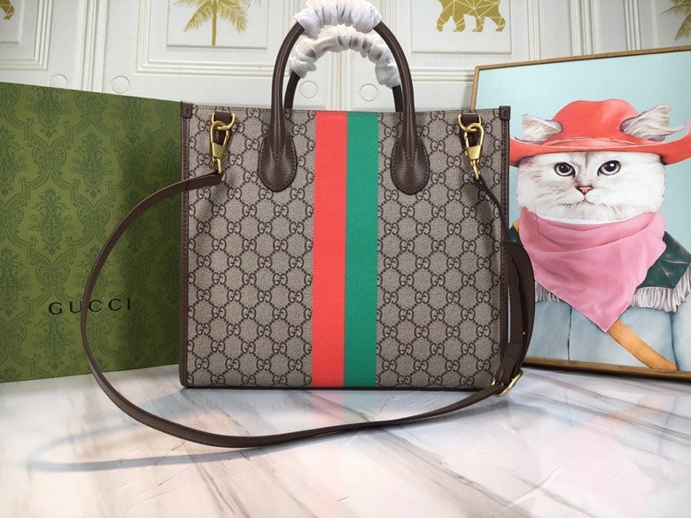 GG TIGER MEDIUM TOTE BAG WITH INTERLOCKING G 31CM DARK BROWN