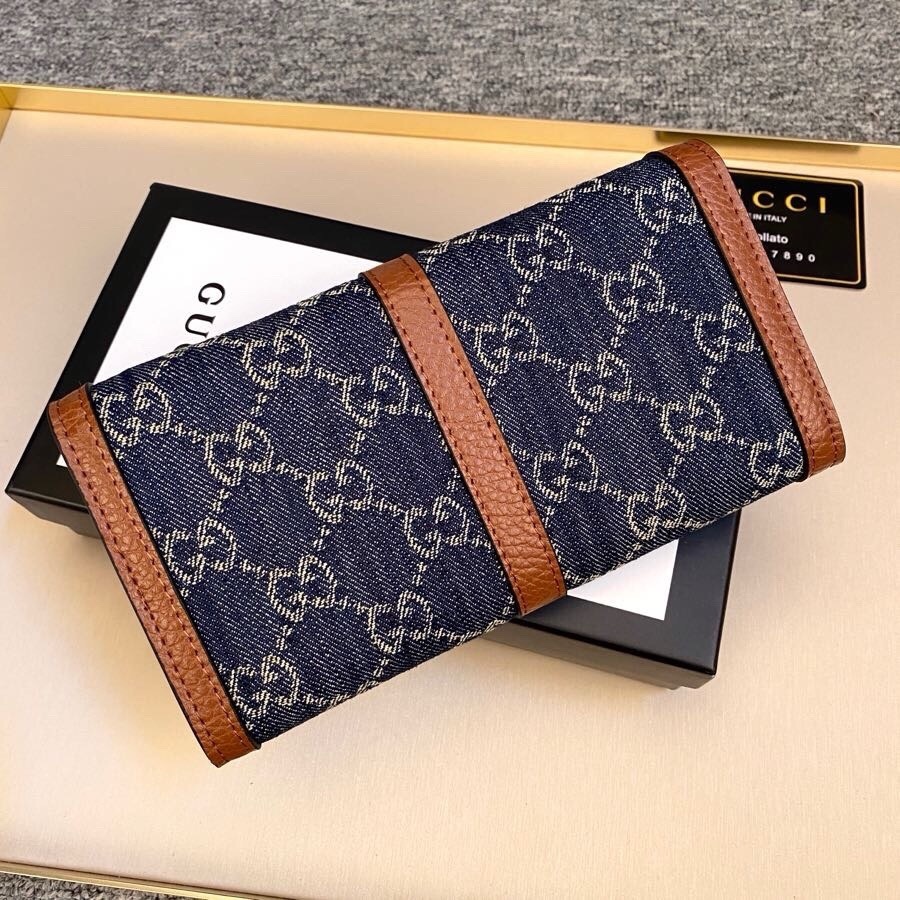GG JACKIE 1961 CONTINENTAL CHAIN WALLET GG DENIM 19CM