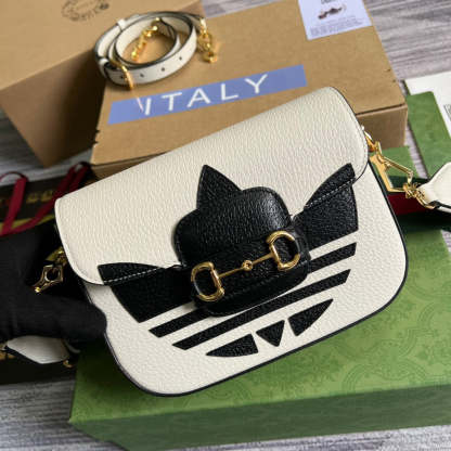 gg x Adidas Horsebit 1955 Mini Bag White For Women, Women&#8217;s Bags 8.1in/21cm gg 658574 U3ZDG 8727