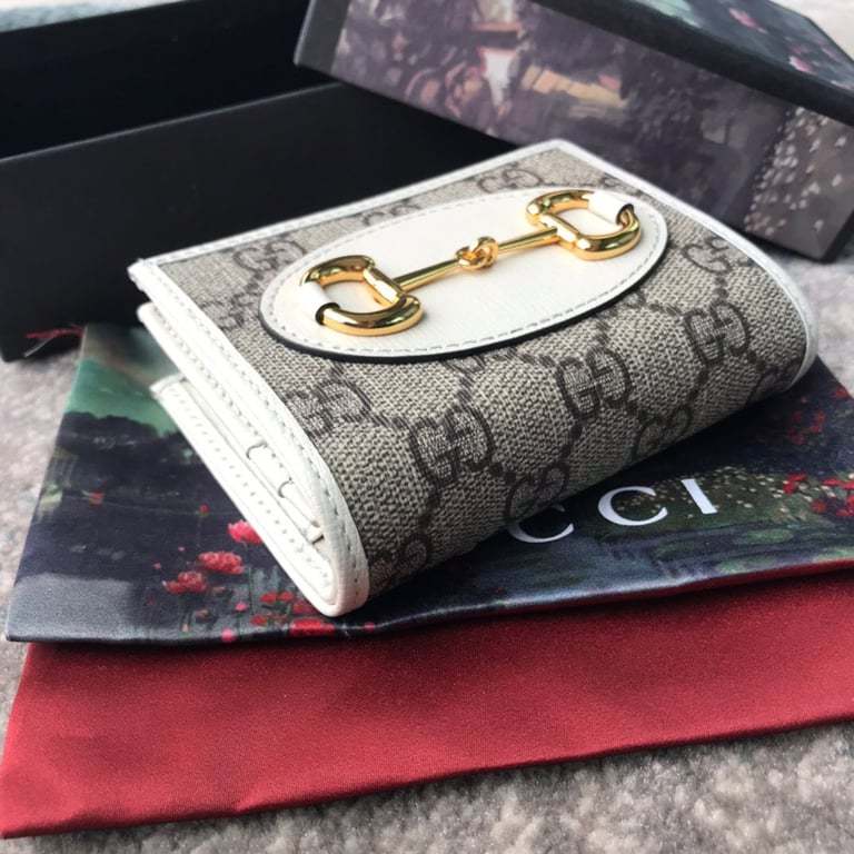 GG HORSEBIT 1955 CARD CASE WALLET 11CM WHITE 621887 92TCG 9761
