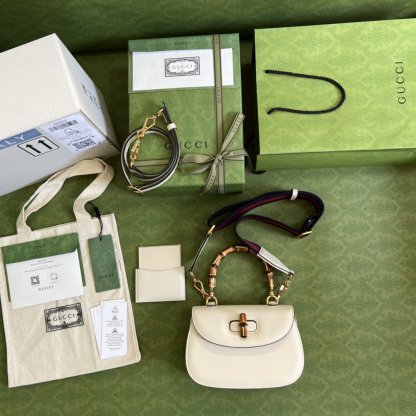 gg Bamboo 1947 Small Top Handle Bag White For Women 8.3in/21cm gg 675797 10ODT 8454