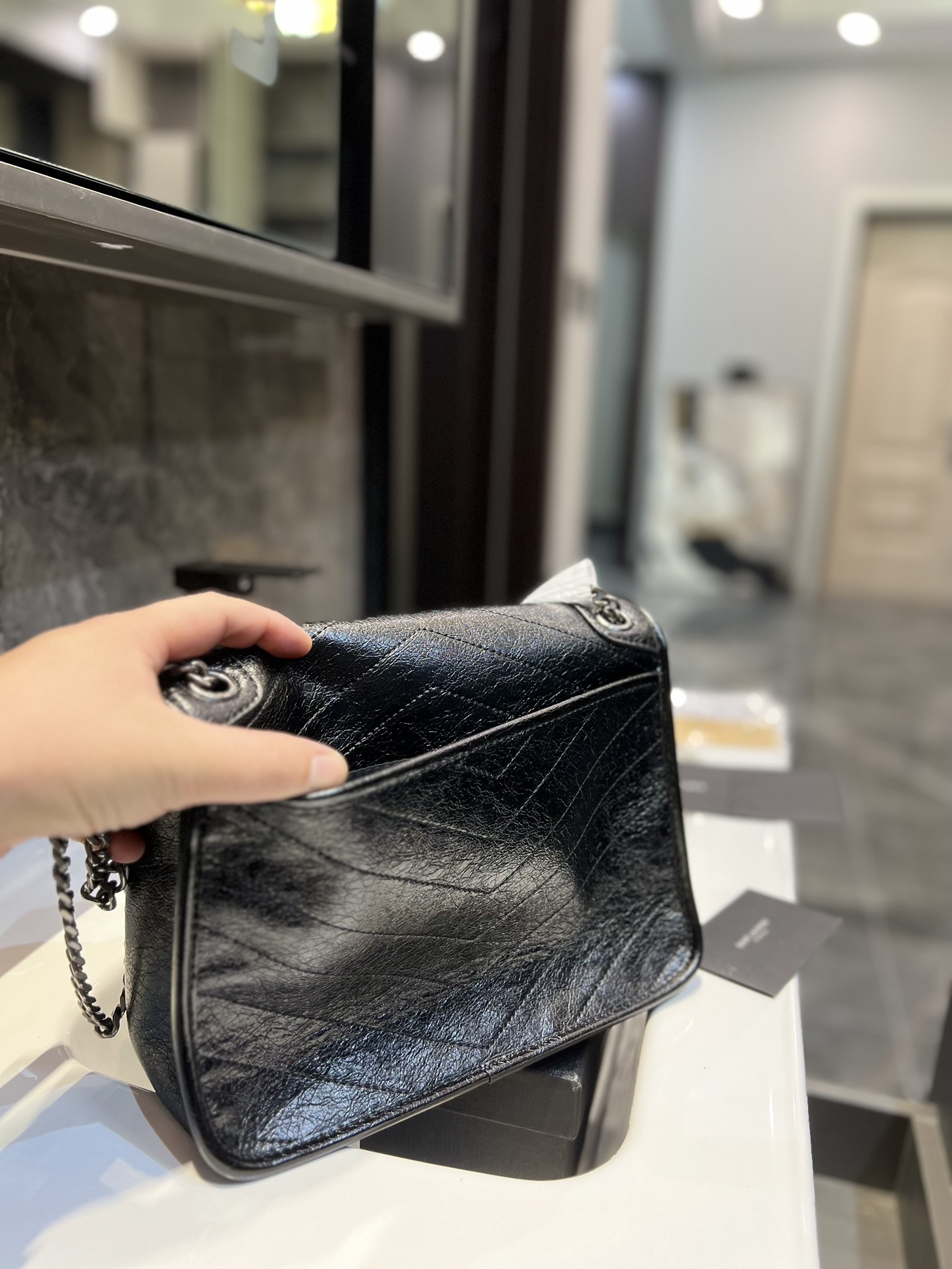 YSL NIKI BABY CHAIN BAG IN BLACK LAMBSKIN 6331601EL071000