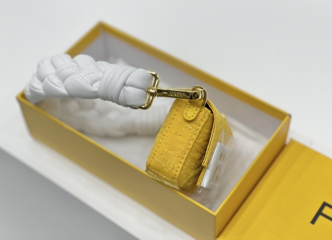 FD NYLON FF EMBROIDERED NANO BAGUETTE MAXI HANDLE CHARM YELLOW 10CM