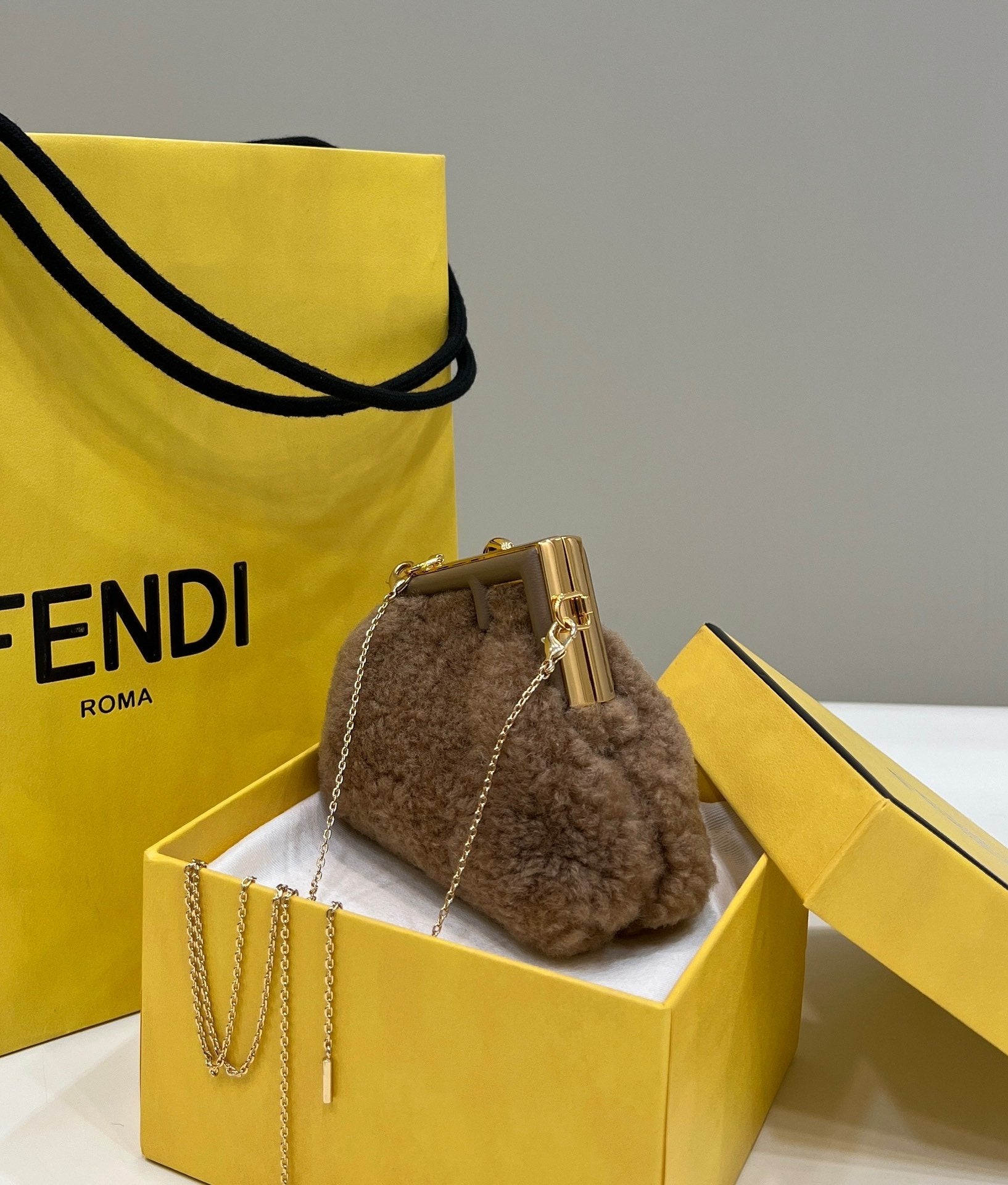 FI First Mini Brown Mink Bag For Woman 11.5cm/4in