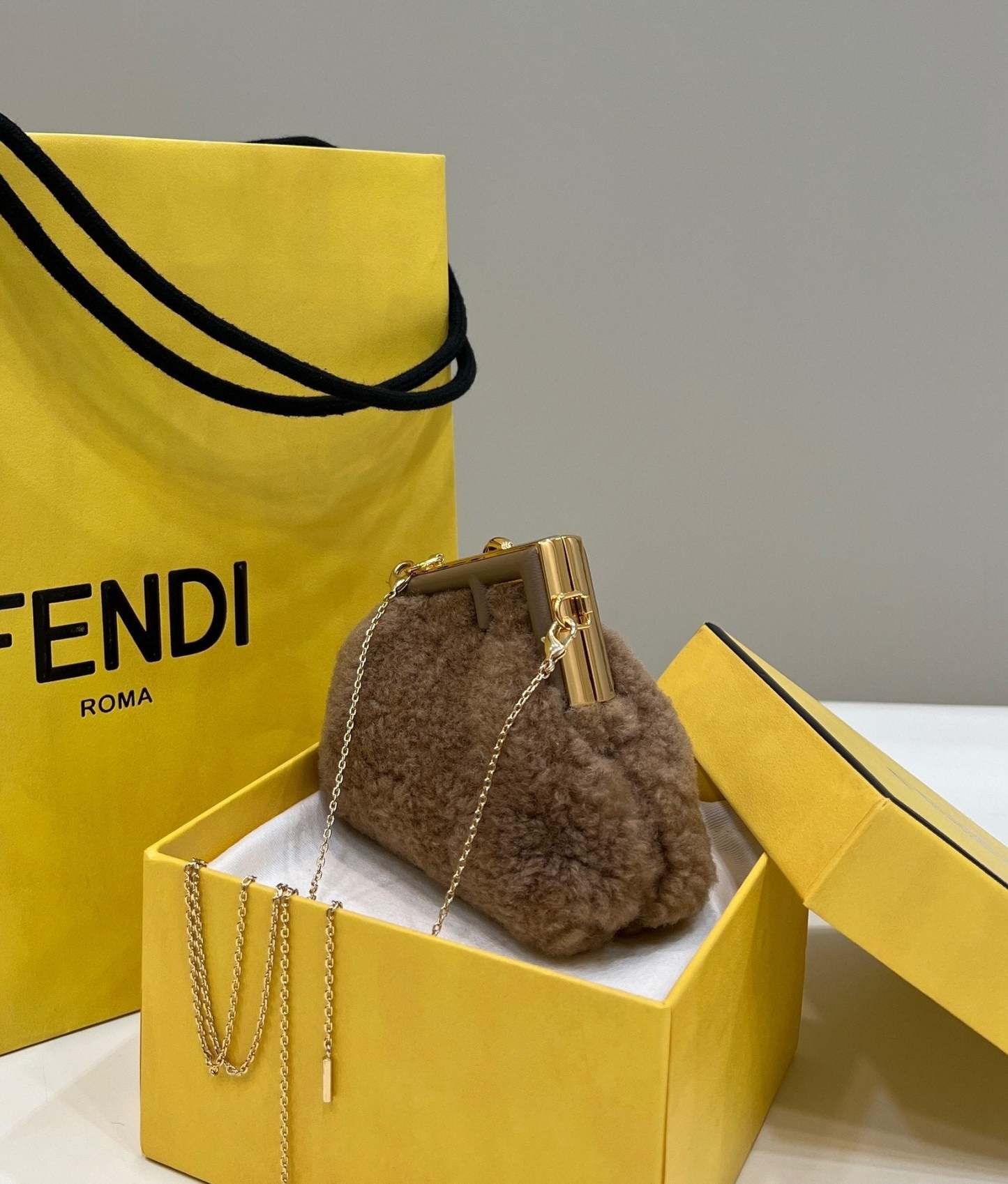FI First Mini Brown Mink Bag For Woman 11.5cm/4in