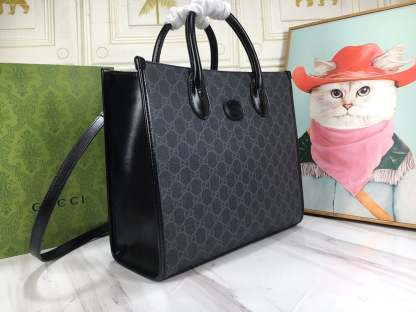 GG MEDIUM TOTE BAG WITH INTERLOCKING G 31CM BLACK