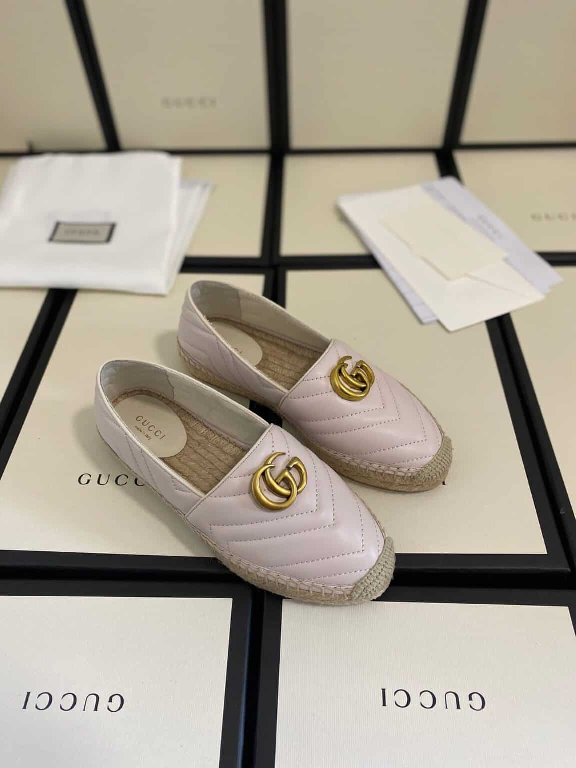 GG WHITE LEATHER ESPADRILLE WITH DOUBLE G