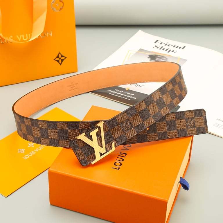 LUV INITIALS 40MM REVERSIBLE BROWN BELT GOLD BUCKLE