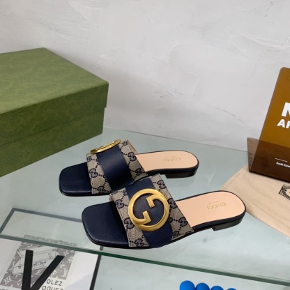 GG BLONDIE MATELASSE CANVAS SLIDE SANDAL BLACK