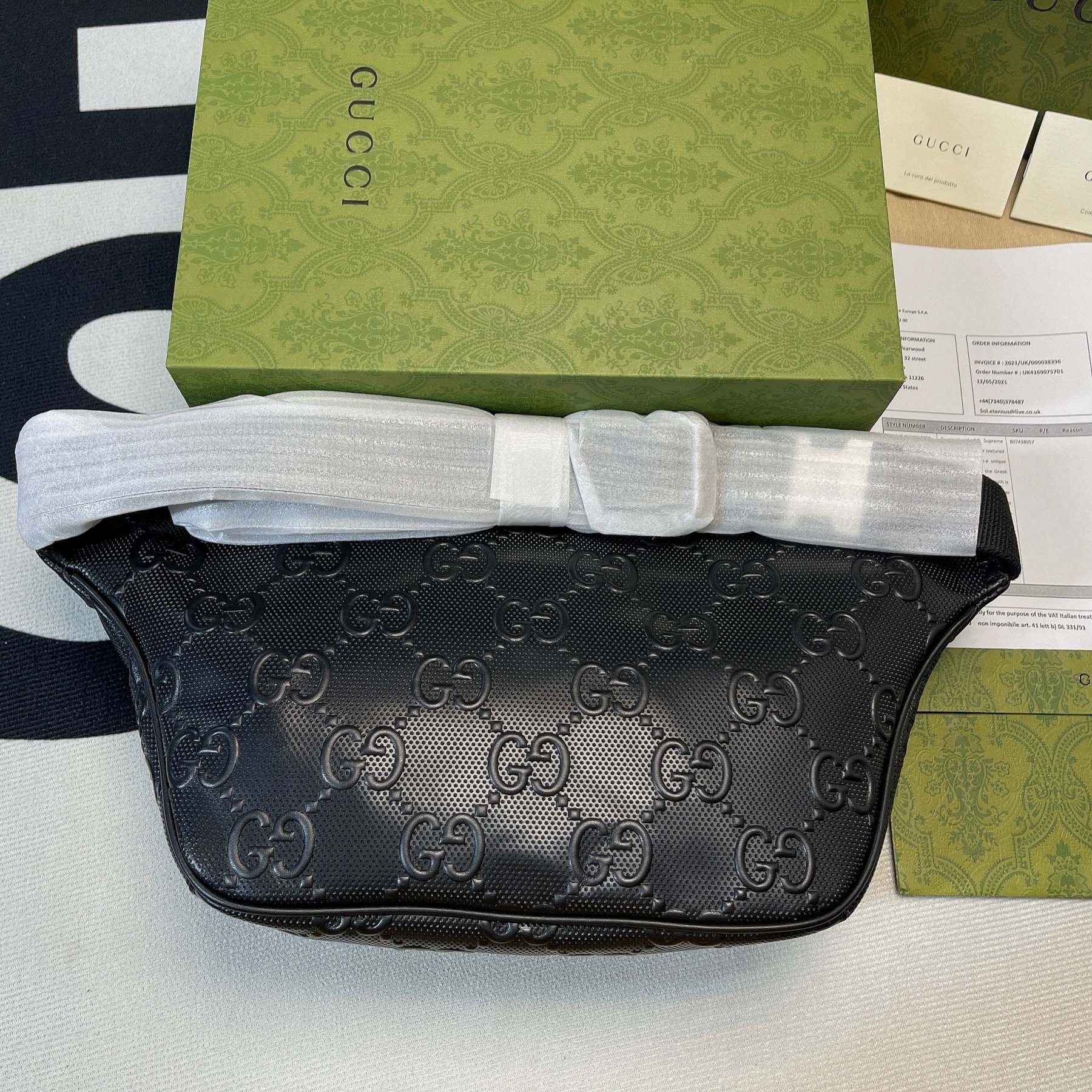 gg Embossed Belt Bag Black gg Embossed For Men  11in/28cm gg 645093 1W3CN 1000