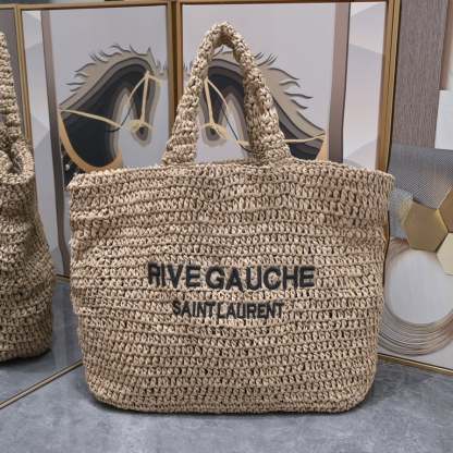 SAINT LAURENT TOTE RIVE GAUCHE RAFFIA CROCHET
