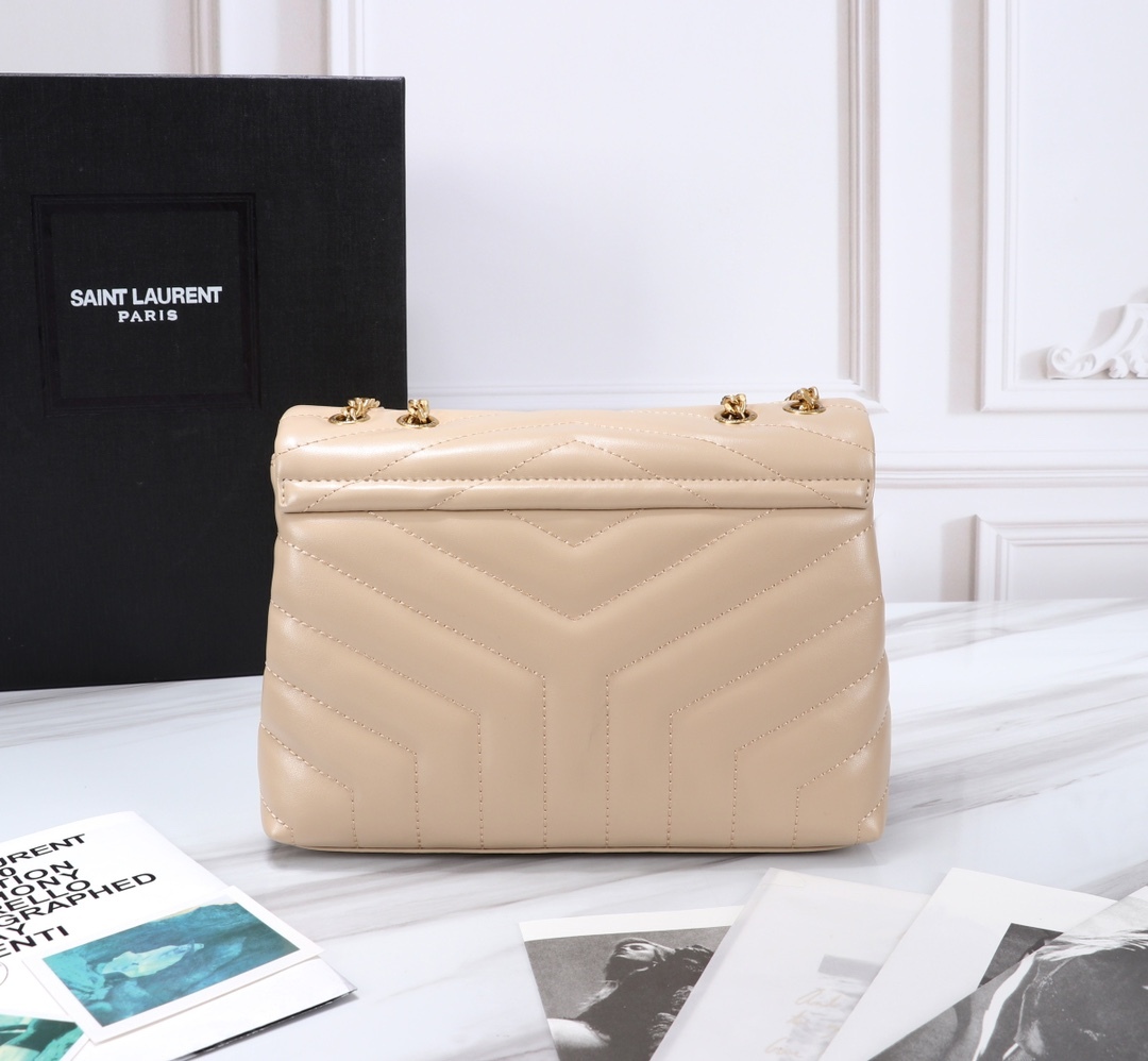 YSL LOULOU SMALL CHAIN BAG IN MATELASSÉ Y DARK BEIGE GOLD 23CM 494699DV7272721