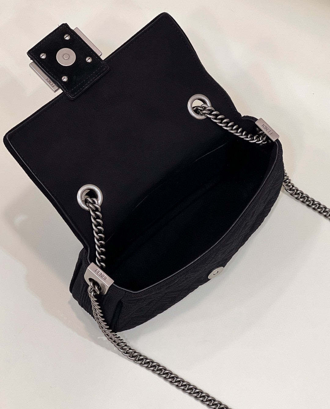 FI Baguette Chain Midi Black FF Fabric Bag For Woman 14.5cm/6in