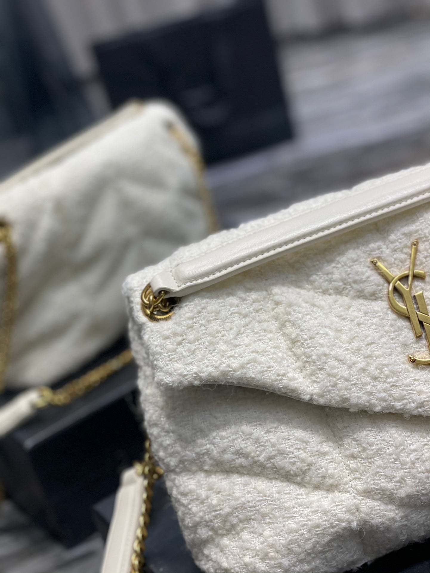 YSSL Puffer Small Chain Bag White For Women, Women’s Bags 11.4in/29cm YSL‎