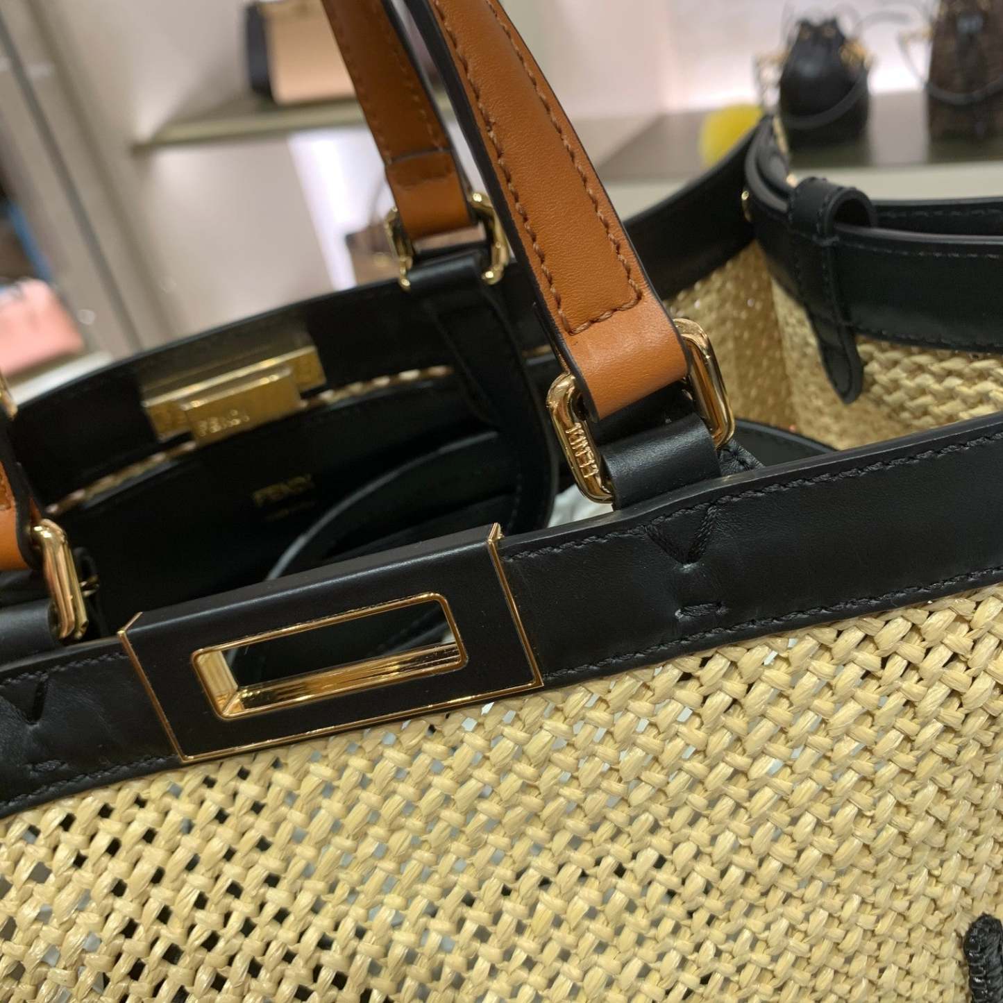 FI Peekaboo X-tote Medium Woven Straw Tote Bag For Women, Women’s Handbags 16.1in/41cm FF