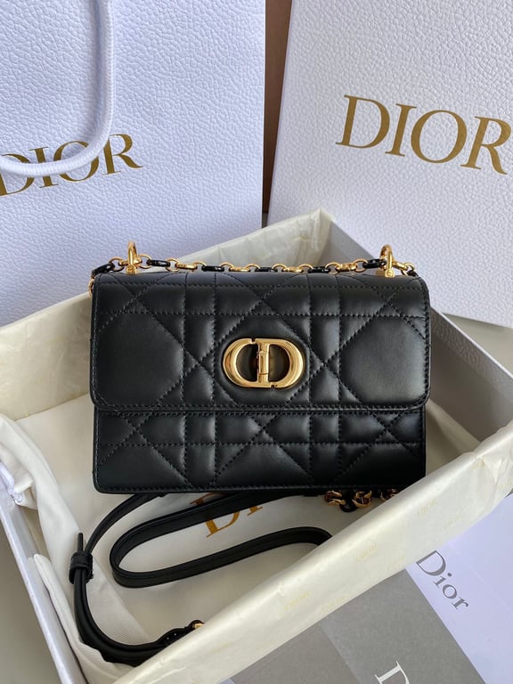 DIR MISS CARO MINI BAG BLACK MACROCANNAGE LAMBSKIN 17CM
