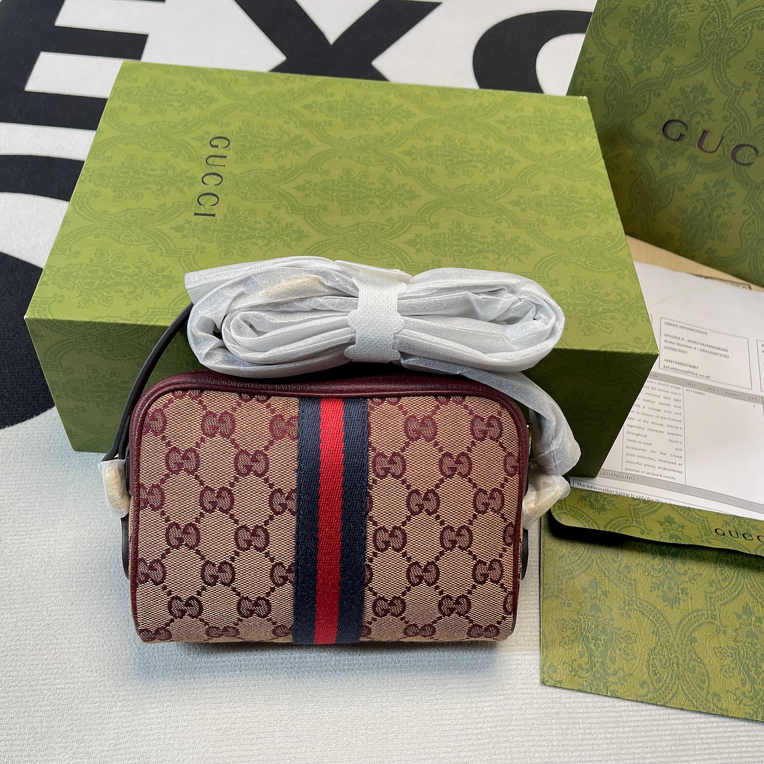 gg Ophidia Mini gg Bag Beige And Burgundy gg Supreme Canvas For Women  7in/17.5cm gg 517350-9Y9MS-9864