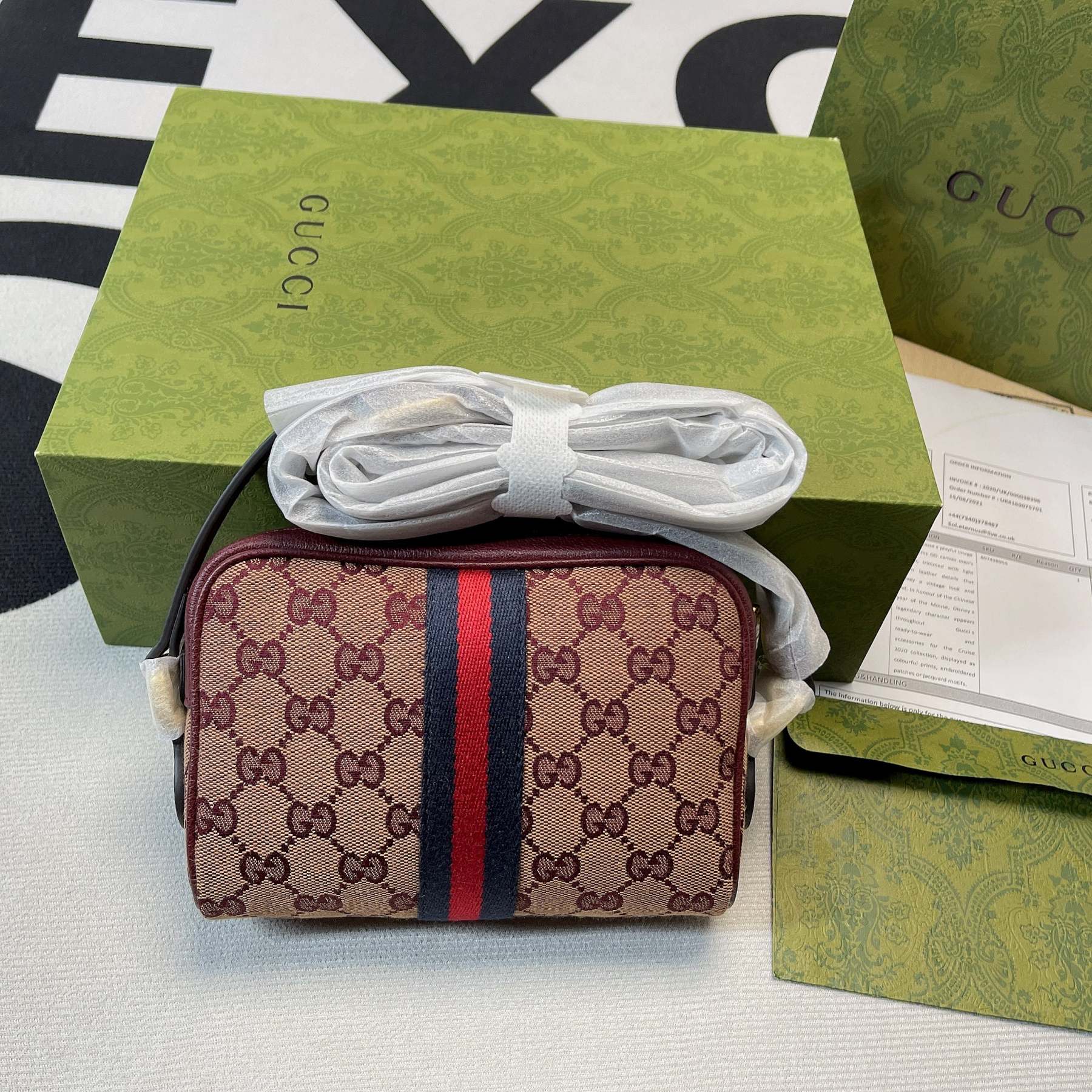 gg Ophidia Mini gg Bag Beige And Burgundy gg Supreme Canvas For Women  7in/17.5cm gg 517350-9Y9MS-9864