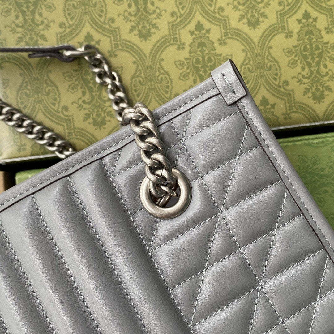 gg Marmont Small Tote Bag Dark Grey Matelassé For Women 10in/26.5cm 681483 UM8BN 1711