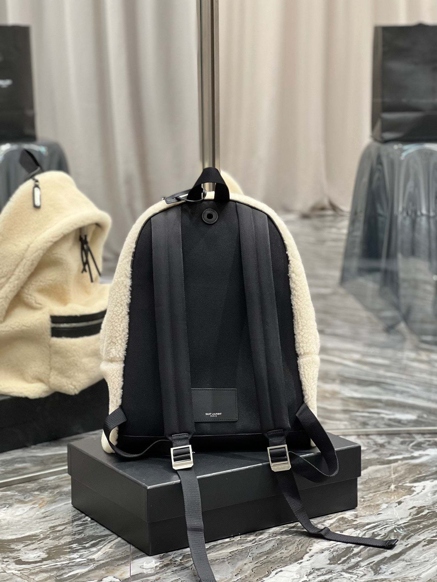 YSSL Fleece Backpack Beige For Women, Women’s Bags 16.1in/41cm YSL