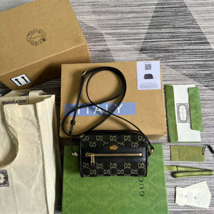gg Ophidia Mini gg Bag Black And Ivory gg Denim Jacquard For Women  7in/17.5cm gg 517350 UN3BG 1274