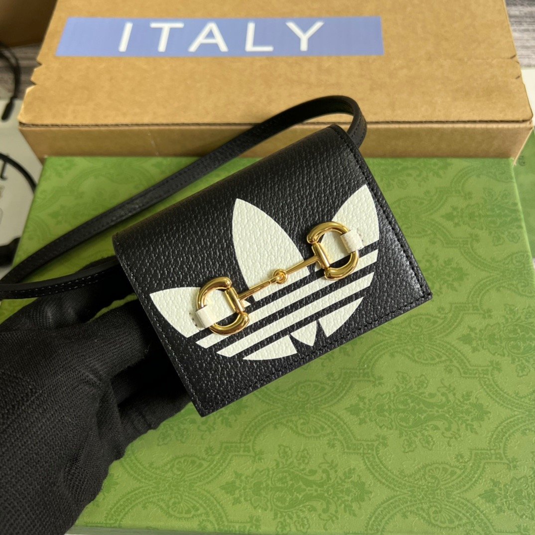 gg x Adidas Card Case With Horsebit Black For Women, Women’s Bags 4.2in/11cm gg